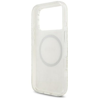 MagSafe ovitek za Apple iPhone 18 Pro / 17 Pro, Guess, IML Flowers elektroprevlečen z bisernim trakom, bel