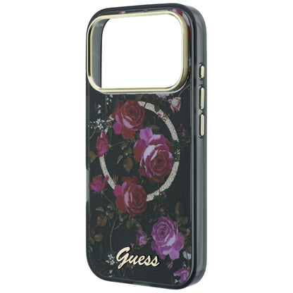 MagSafe ovitek za Apple iPhone 18 Pro / 17 Pro, Guess, IML Glitter Blossom Roses, Črn