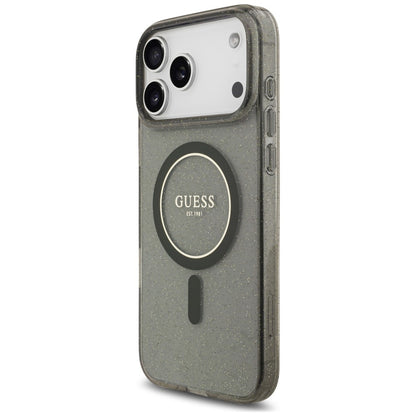 MagSafe ovitek za Apple iPhone 18 Pro / 17 Pro, Guess, IML Glitter with Pearl Strap, črn
