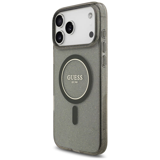 MagSafe ovitek za Apple iPhone 18 Pro / 17 Pro, Guess, IML Glitter with Pearl Strap, črn