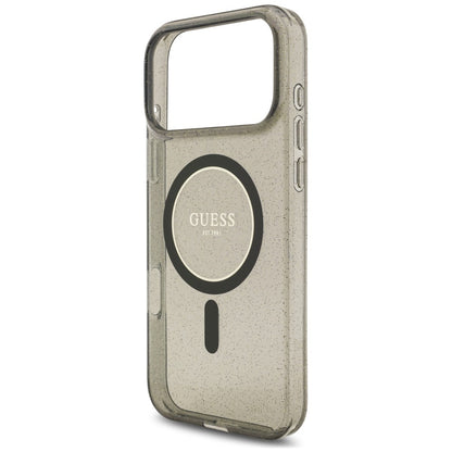 MagSafe ovitek za Apple iPhone 18 Pro / 17 Pro, Guess, IML Glitter with Pearl Strap, črn