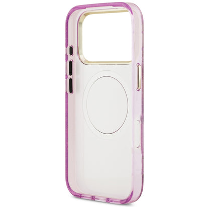 Ovitek MagSafe za Apple iPhone 18 Pro / 17 Pro, Guess, IML Metal Glitter Flowers Triangle, Vijoličen