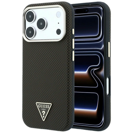 MagSafe ovitek za Apple iPhone 18 Pro / 17 Pro, Guess, Kevlar trikotni logotip, rjav