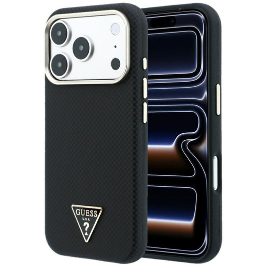 MagSafe ovitek za Apple iPhone 18 Pro / 17 Pro, Guess, Kevlar trikotni logotip, črn