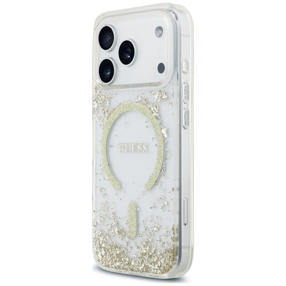 MagSafe ovitek za Apple iPhone 18 Pro / 17 Pro, Guess, smolnato dno z bleščicami, zlata