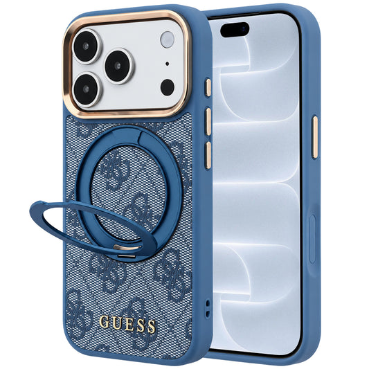 MagSafe ovitek za Apple iPhone 18 Pro / 17 Pro, Guess, Ring Stand 360 4G Classic Logo, modra