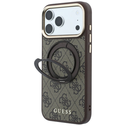 MagSafe ovitek za Apple iPhone 18 Pro / 17 Pro, Guess, Ring Stand 360 4G Classic Logo, rjav