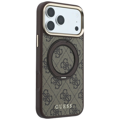 MagSafe ovitek za Apple iPhone 18 Pro / 17 Pro, Guess, Ring Stand 360 4G Classic Logo, rjav