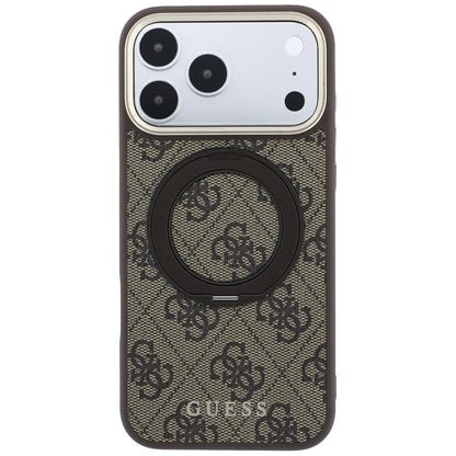 MagSafe ovitek za Apple iPhone 18 Pro / 17 Pro, Guess, Ring Stand 360 4G Classic Logo, rjav