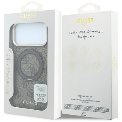 MagSafe ovitek za Apple iPhone 18 Pro / 17 Pro, Guess, Ring Stand 360 4G Classic Logo, rjav