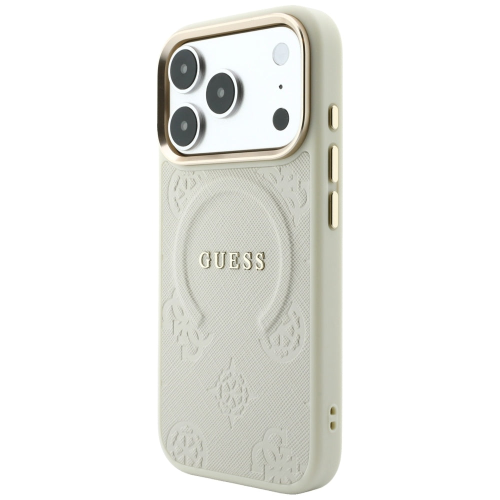 MagSafe ovitek za Apple iPhone 18 Pro / 17 Pro, Guess, Saffiano Peony Ring, bež