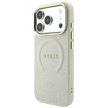 MagSafe ovitek za Apple iPhone 18 Pro / 17 Pro, Guess, Saffiano Peony Ring, bež