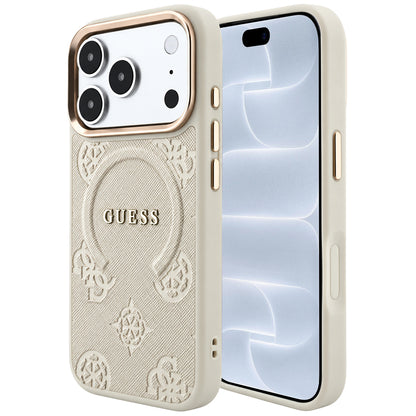 MagSafe ovitek za Apple iPhone 18 Pro / 17 Pro, Guess, Saffiano Peony Ring, bež