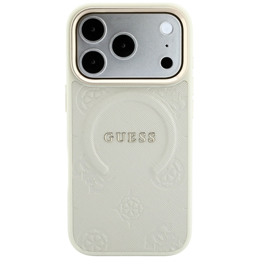 MagSafe ovitek za Apple iPhone 18 Pro / 17 Pro, Guess, Saffiano Peony Ring, bež