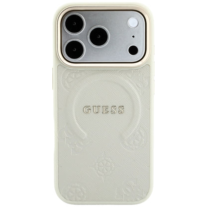 MagSafe ovitek za Apple iPhone 18 Pro / 17 Pro, Guess, Saffiano Peony Ring, bež