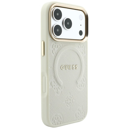 MagSafe ovitek za Apple iPhone 18 Pro / 17 Pro, Guess, Saffiano Peony Ring, bež