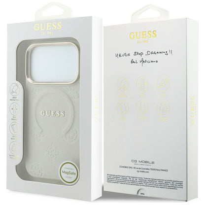 MagSafe ovitek za Apple iPhone 18 Pro / 17 Pro, Guess, Saffiano Peony Ring, bež