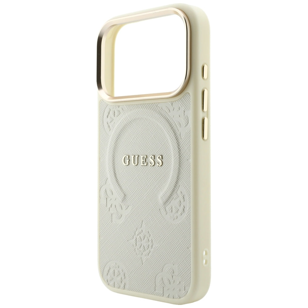 MagSafe ovitek za Apple iPhone 18 Pro / 17 Pro, Guess, Saffiano Peony Ring, bež