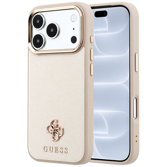 Ovitek MagSafe za Apple iPhone 18 Pro / 17 Pro, Guess, Saffiano Small 4G Classic, bež