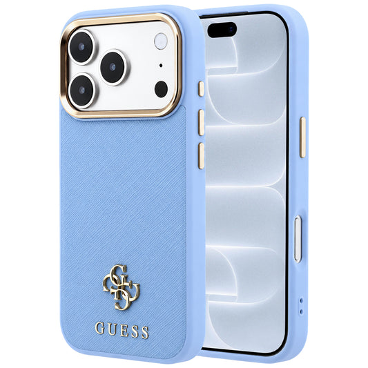Ovitek MagSafe za Apple iPhone 18 Pro / 17 Pro, Guess, Saffiano Small 4G Classic, Bleu