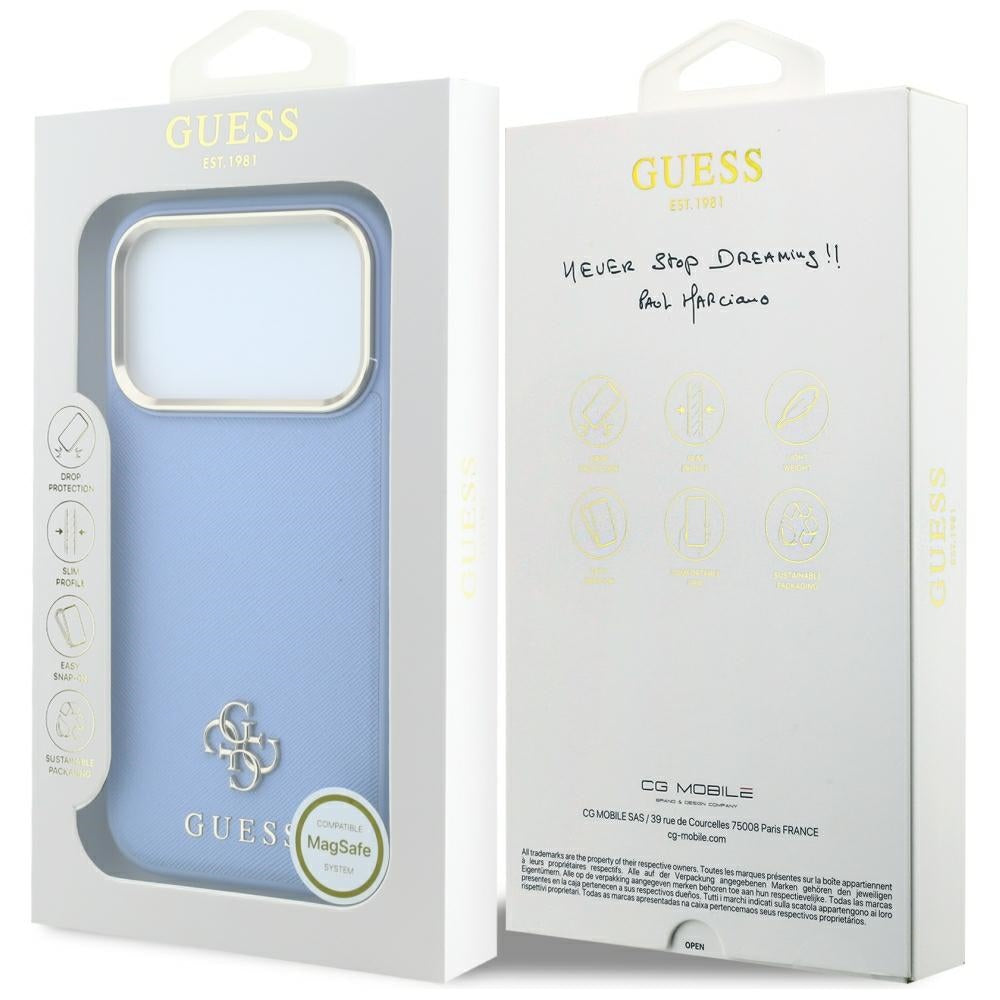 MagSafe Case for Apple iPhone 18 Pro / 17 Pro, Guess, Saffiano Small 4G Classic, Blue