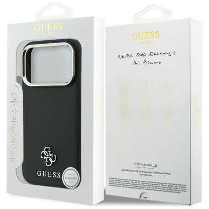 MagSafe Case for Apple iPhone 18 Pro / 17 Pro, Guess, Saffiano Small 4G Classic, Black