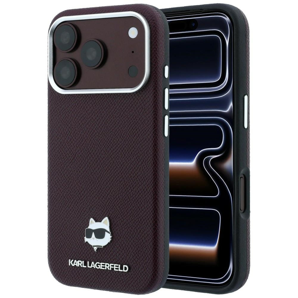 Ovitek MagSafe za Apple iPhone 18 Pro / 17 Pro, Karl Lagerfeld, zrnata Choupette glava, bordo