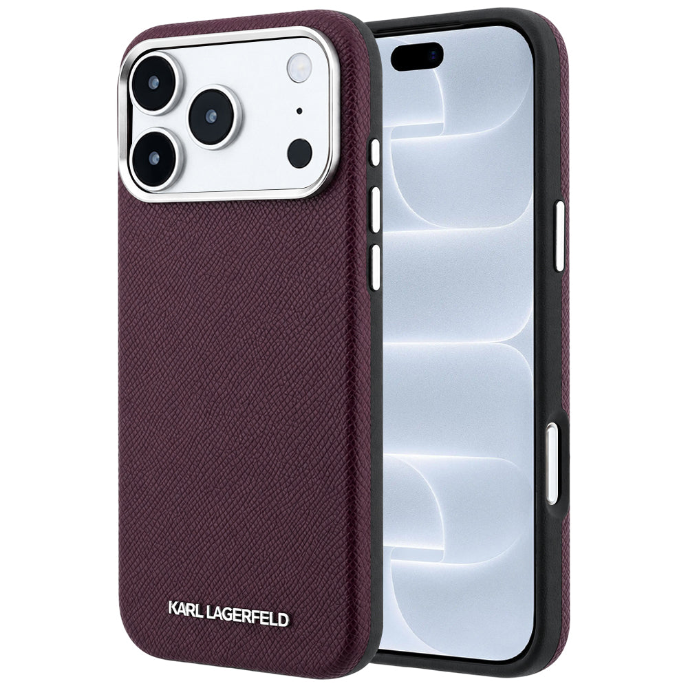 Ovitek MagSafe za Apple iPhone 18 Pro / 17 Pro, Karl Lagerfeld, zrnati podolgovati logotip, bordo