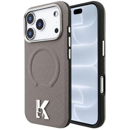 MagSafe ovitek za Apple iPhone 18 Pro / 17 Pro, Karl Lagerfeld, zrnast reliefni obroč, bež