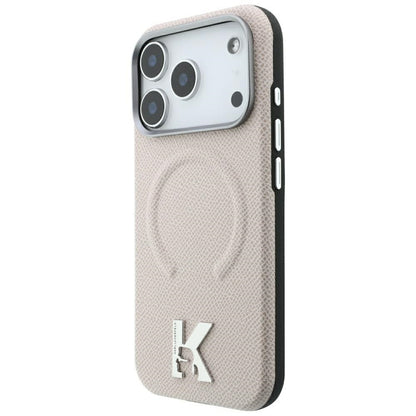 MagSafe ovitek za Apple iPhone 18 Pro / 17 Pro, Karl Lagerfeld, zrnast reliefni obroč, bež