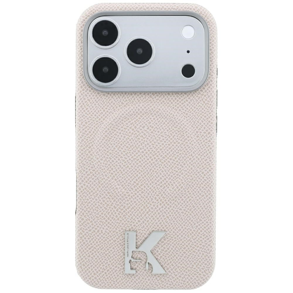 MagSafe ovitek za Apple iPhone 18 Pro / 17 Pro, Karl Lagerfeld, zrnast reliefni obroč, bež