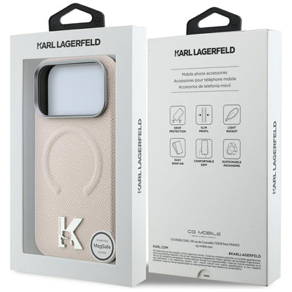 MagSafe ovitek za Apple iPhone 18 Pro / 17 Pro, Karl Lagerfeld, zrnast reliefni obroč, bež