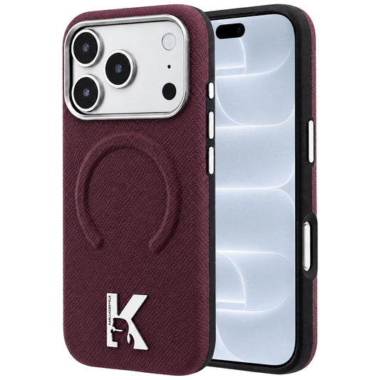 Ovitek MagSafe za Apple iPhone 18 Pro / 17 Pro, Karl Lagerfeld, zrnast reliefni obroč, bordo