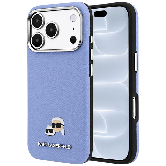 MagSafe ovitek za Apple iPhone 18 Pro / 17 Pro, Karl Lagerfeld, Grained Karl & Choupette Head's Metal, Bleu