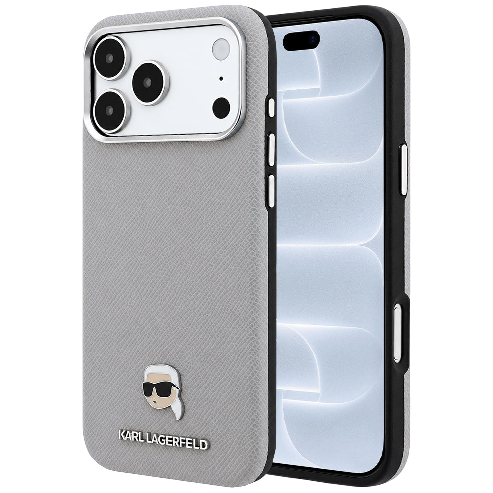 MagSafe ovitek za Apple iPhone 18 Pro / 17 Pro, Karl Lagerfeld, zrnata kovina Karl Head, siva