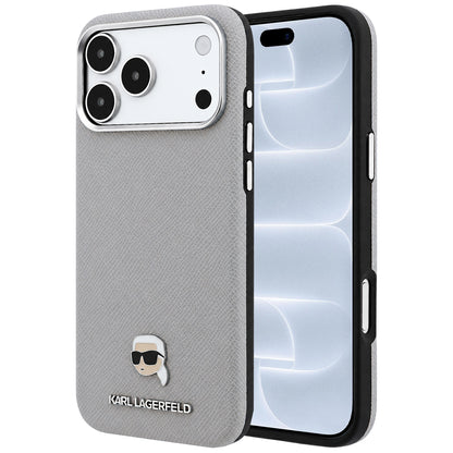 MagSafe ovitek za Apple iPhone 18 Pro / 17 Pro, Karl Lagerfeld, zrnata kovina Karl Head, siva