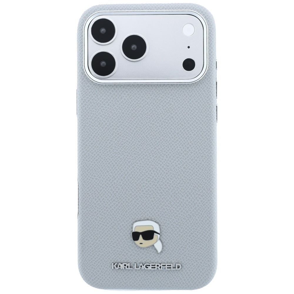 MagSafe ovitek za Apple iPhone 18 Pro / 17 Pro, Karl Lagerfeld, zrnata kovina Karl Head, siva