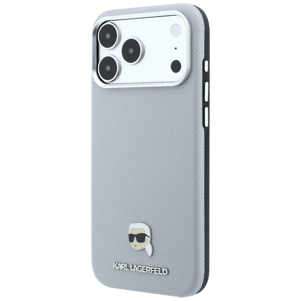 MagSafe ovitek za Apple iPhone 18 Pro / 17 Pro, Karl Lagerfeld, zrnata kovina Karl Head, siva
