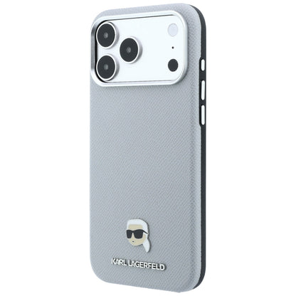 MagSafe ovitek za Apple iPhone 18 Pro / 17 Pro, Karl Lagerfeld, zrnata kovina Karl Head, siva
