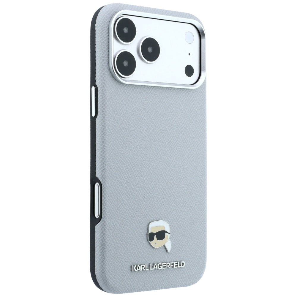 MagSafe ovitek za Apple iPhone 18 Pro / 17 Pro, Karl Lagerfeld, zrnata kovina Karl Head, siva