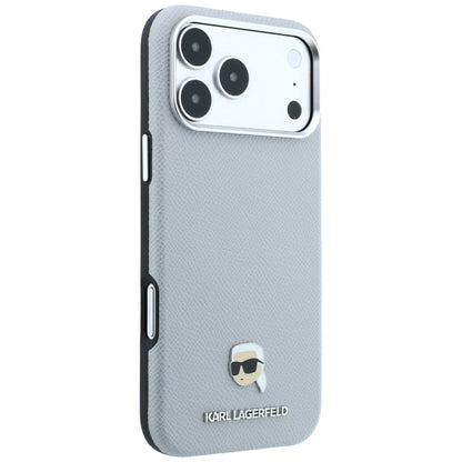 MagSafe ovitek za Apple iPhone 18 Pro / 17 Pro, Karl Lagerfeld, zrnata kovina Karl Head, siva
