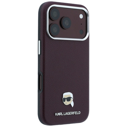 Ovitek MagSafe za Apple iPhone 18 Pro / 17 Pro, Karl Lagerfeld, zrnata kovina Karlove glave, bordo