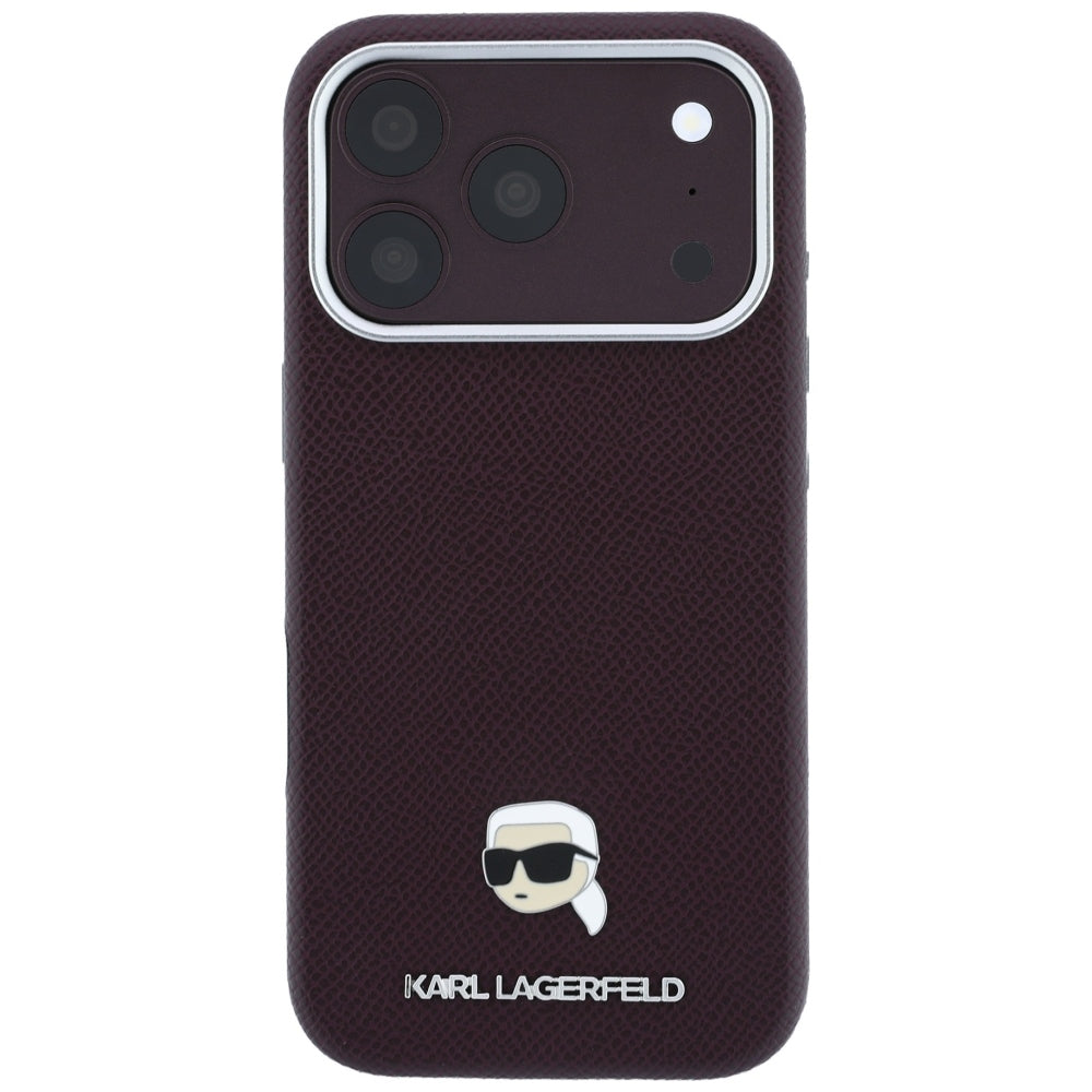 Ovitek MagSafe za Apple iPhone 18 Pro / 17 Pro, Karl Lagerfeld, zrnata kovina Karlove glave, bordo
