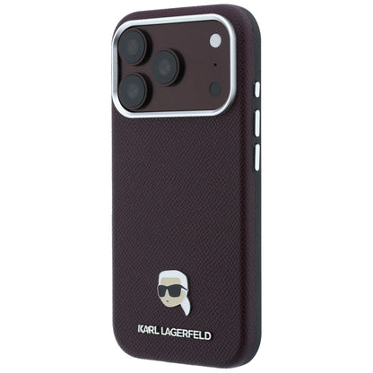 Ovitek MagSafe za Apple iPhone 18 Pro / 17 Pro, Karl Lagerfeld, zrnata kovina Karlove glave, bordo