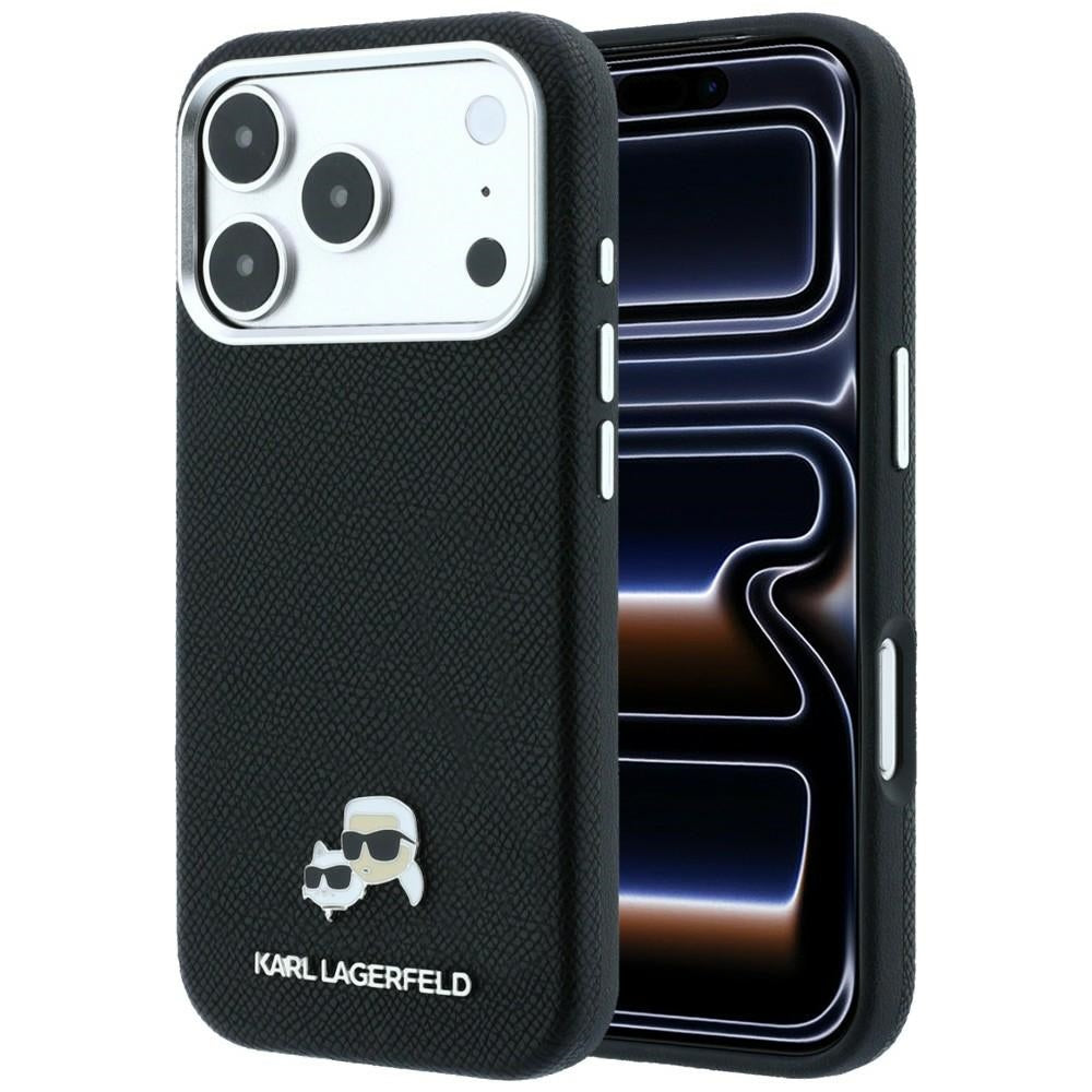 MagSafe ovitek za Apple iPhone 18 Pro / 17 Pro, Karl Lagerfeld, Grained KC Heads, Črn