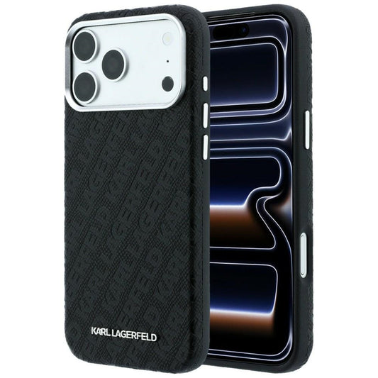 MagSafe ovitek za Apple iPhone 18 Pro / 17 Pro, Karl Lagerfeld, zrnast kovinski logotip, črn