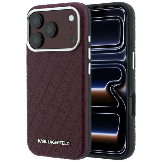 MagSafe ovitek za Apple iPhone 18 Pro / 17 Pro, Karl Lagerfeld, zrnast kovinski logotip, bordo