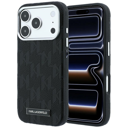 MagSafe ovitek za Apple iPhone 18 Pro / 17 Pro, Karl Lagerfeld, zrnast Mono smolni logotip, črn
