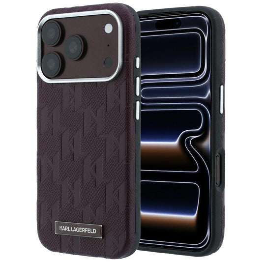 Ovitek MagSafe za Apple iPhone 18 Pro / 17 Pro, Karl Lagerfeld, zrnati mono smolni logotip, bordo