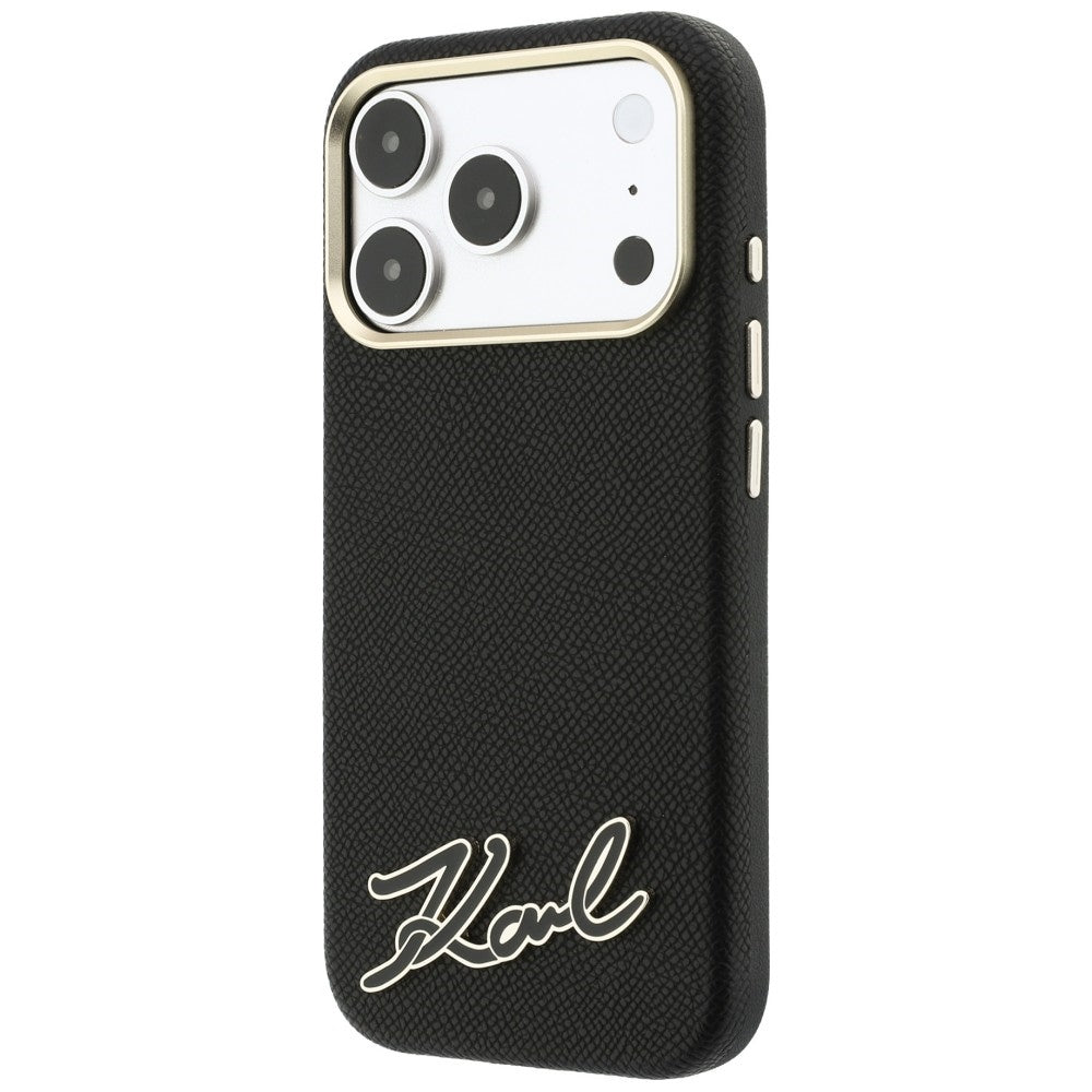 MagSafe ovitek za Apple iPhone 18 Pro / 17 Pro, Karl Lagerfeld, zrnast smolni znak logotipa, črn
